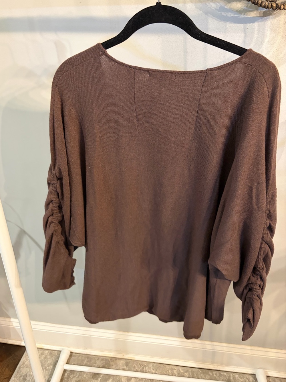 Max Studio Chocolate Brown Scoop Neck sweater with ruched sleeves - XL